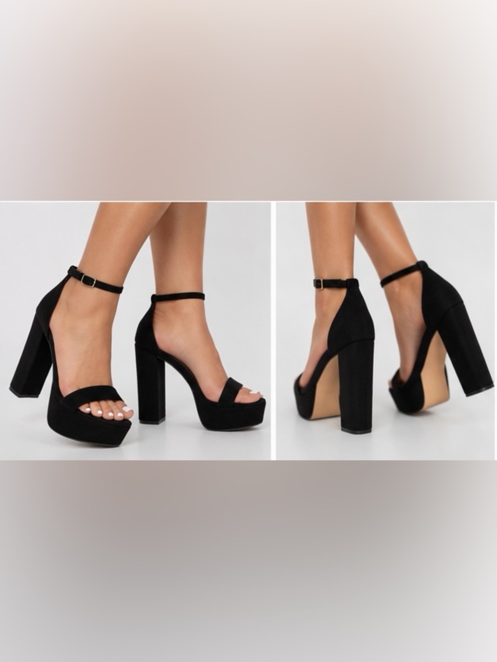 NEW Liliana Black Satin Platform Block Heel Sandals Size 7